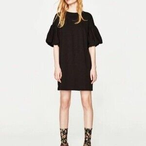 Zara Black Puff Sleeve T-Shirt Dress Mini Dress MD